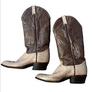 Vintage Tony Lama Black Label Western Brown Leather Cowboy Boots 7 Made in USA